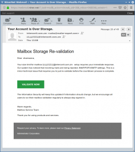 Mailbox over storage revalidation email scam.