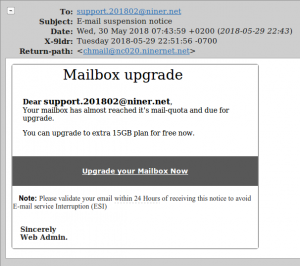 Mailbox upgrade quota email scam.