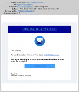 Upgrade account email scam.