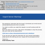 Urgent server warning email scam.
