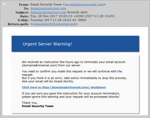 Urgent server warning email scam.